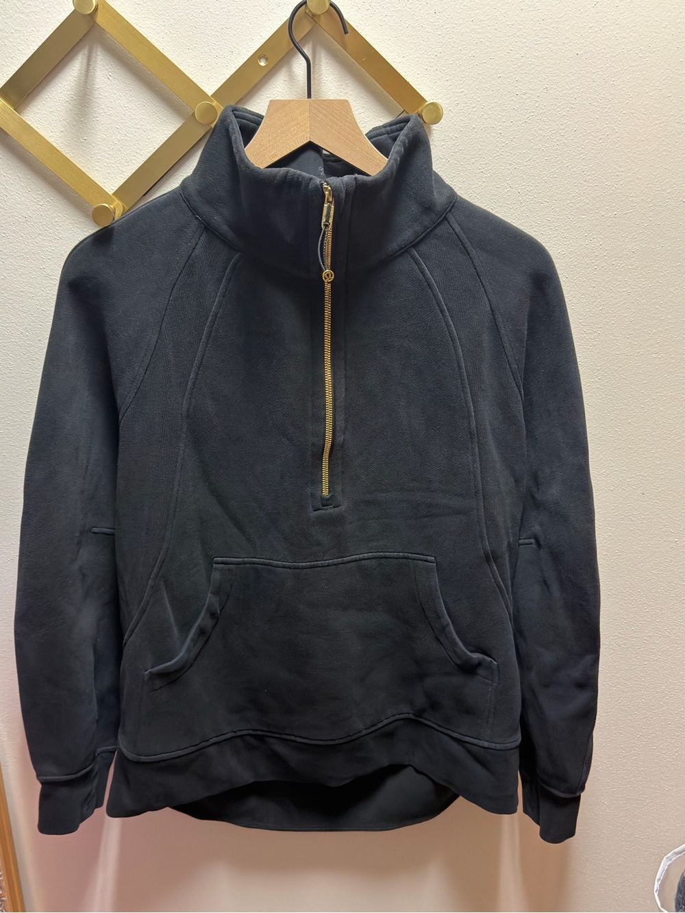 Lululemon Oversized Scuba Black Half-Zip Pullover with Gold Zipper